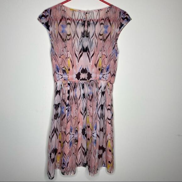 J Crew Silk Chiffon Dress Marble Print Pink Side Zip Pockets A-Line Size 2 - Picture 3 of 6